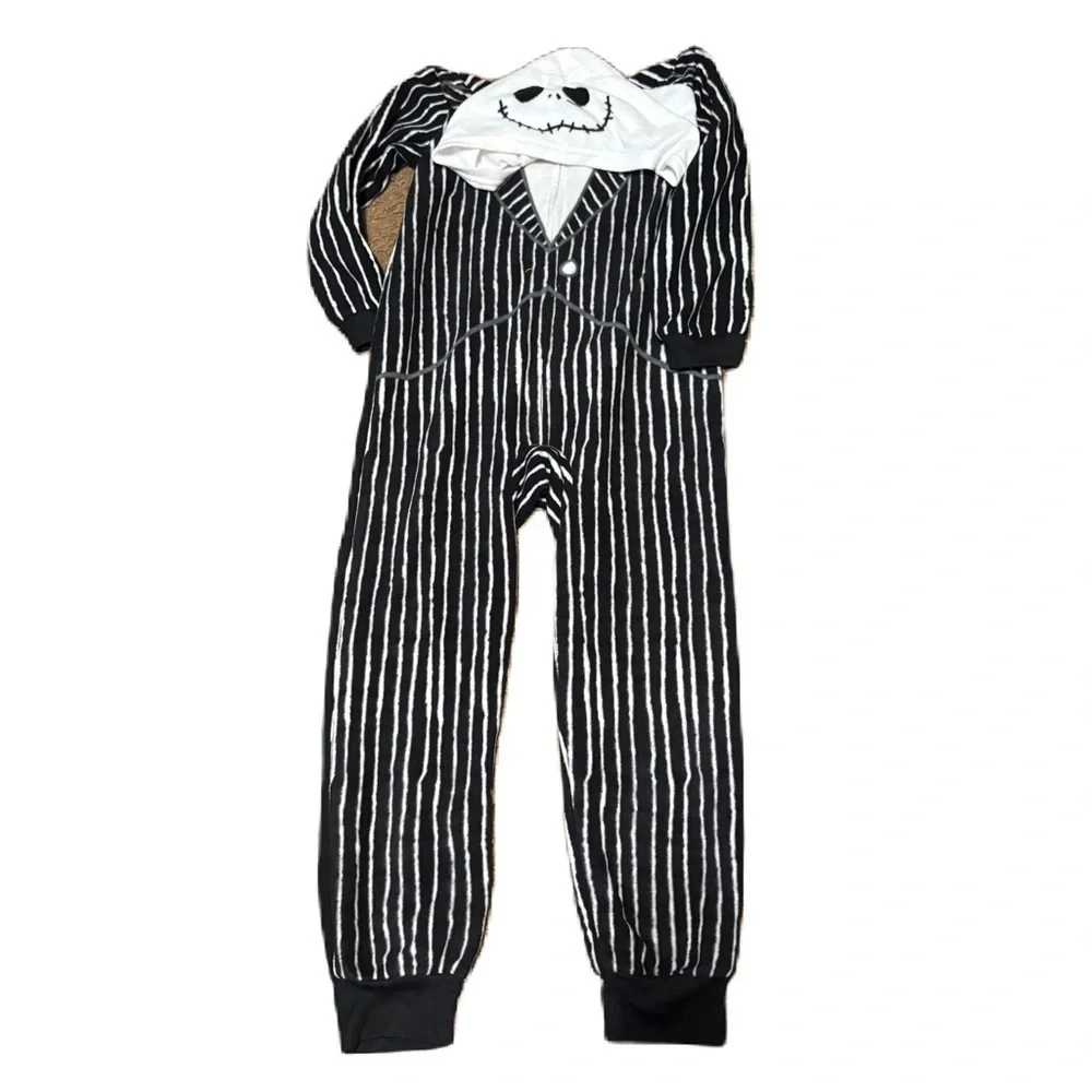 Disney Jack Skellington Fleece One Piece Jumpsuit Pajama Costume Small Black